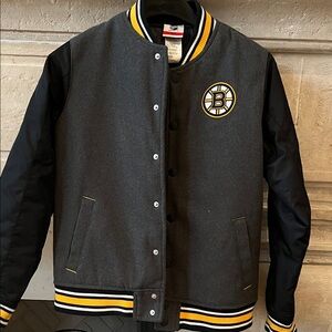 Youth 10-12 Boston Bruins Varsity Jacket - Black and Gray
